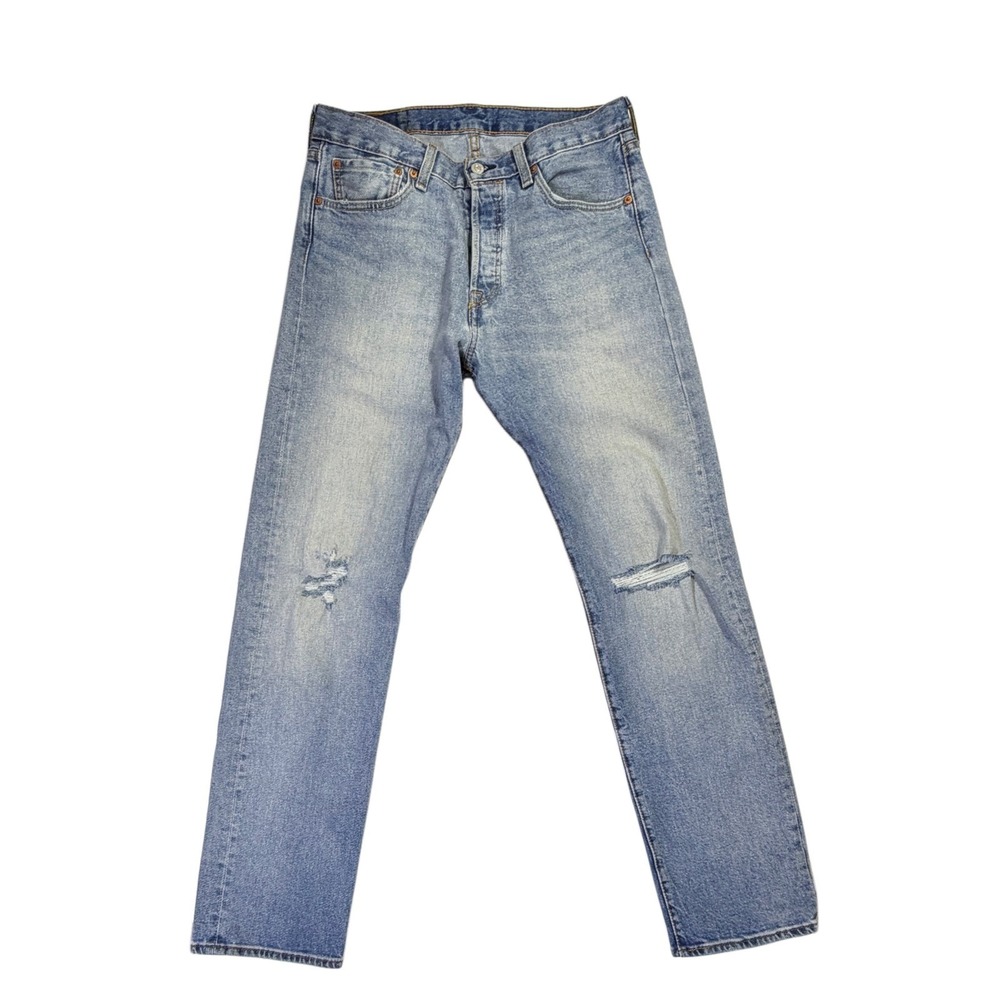 Levi's 501 Original Fit Button Fly Distressed Jeans W32 L34 Light Wash Denim